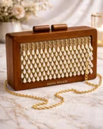 Handcrafted Wooden Clutch with Pearl Tassel Embellishments – Ethnic Box Sling Bag