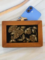 Embroidered Wooden Box Clutch – Black Velvet Floral Design with Golden Sequins & Tree Clasp - Image 2