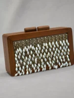 Handcrafted Wooden Clutch with Pearl Tassel Embellishments – Ethnic Box Sling Bag - Image 4