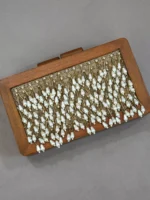 Handcrafted Wooden Clutch with Pearl Tassel Embellishments – Ethnic Box Sling Bag - Image 2