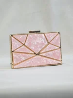 Elegant Geometric Pink Clutch – Glossy Marble Finish with Gold Detailing - Image 5