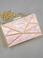 Elegant Geometric Pink Clutch – Glossy Marble Finish with Gold Detailing - Image 2