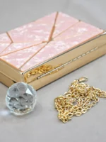 Elegant Geometric Pink Clutch – Glossy Marble Finish with Gold Detailing - Image 3