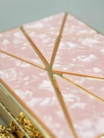 Elegant Geometric Pink Clutch – Glossy Marble Finish with Gold Detailing - Image 4