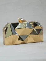 Golden Geometric Metallic Clutch – 3D Diamond Pattern Evening Bag with Chain Strap - Image 2